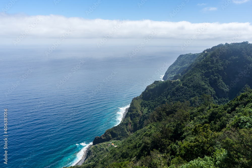 High Viewpoint onto Madeiras coastal cliff forests and ocean