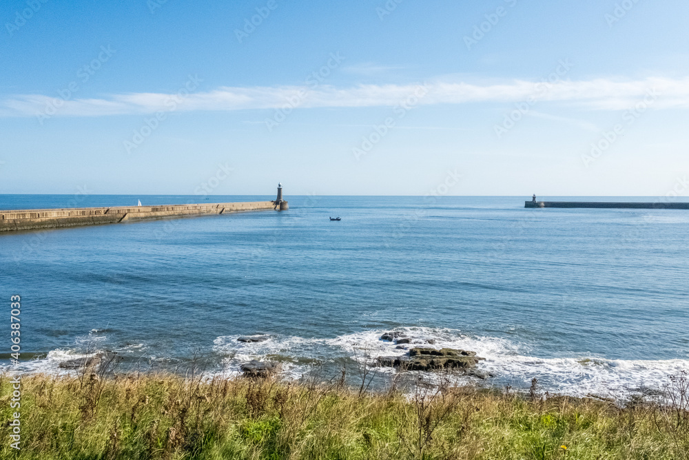 Tynemouth UK - 29th Sept 2020: Tynemouth Harbour and Tyne River estuary