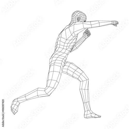 Wireframe boxing man. Vector