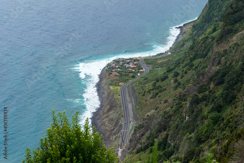 Viewpoint on Madeira on steep mountain cliffs