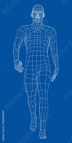 Wireframe walking man. Vector