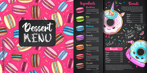 Chalk drawing dessert menu design with sweet french macaroons