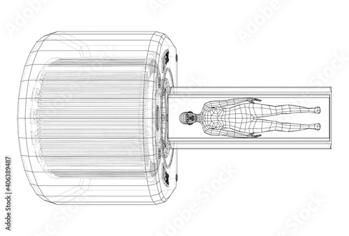 Female Patient Lying on a CT or MRI Scan. Vector