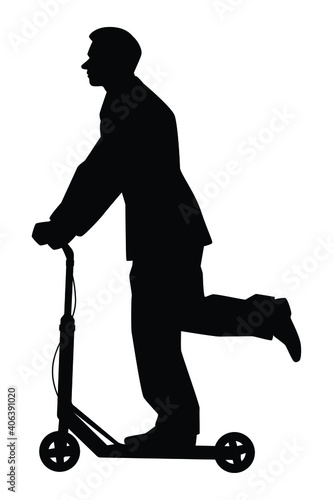 Hurry businessman on scooter silhouette vector on white background