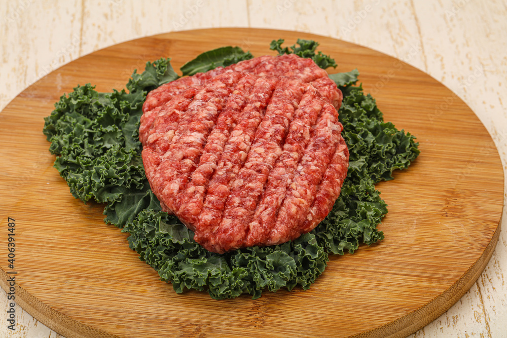 Raw beef burger cutlet for cooking