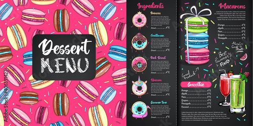 Chalk drawing dessert menu design with sweet french macaroons