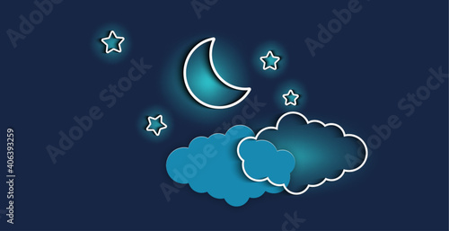 Moon and stars icon isolated. Flat design. Vector Illustration. Night with moon and stars icon in flat style. Night symbol for your web site design, logo. Vector EPS 10.