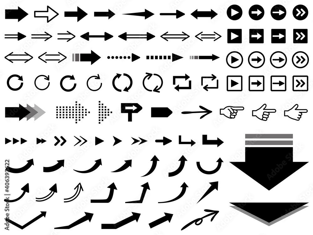 色々なデザインの矢印アイコンセット モノクロ 白黒 Arrow icon button 色々なデザインの矢印アイコンセット モノクロ 白黒 Arrow icon button