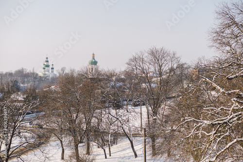 Winter snowy cold frosty landscape of Ukrainian city - Chernihiv photo