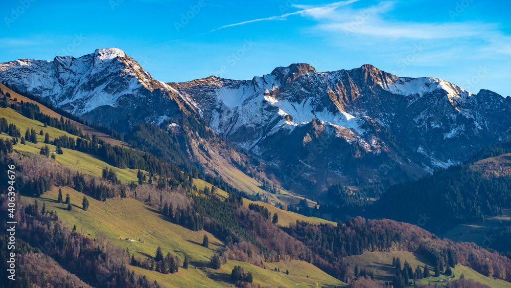 Mountain peaks and landscape in European alps