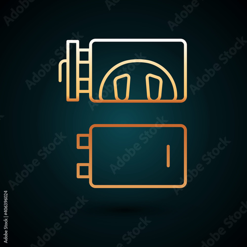 Gold line Crematorium icon isolated on dark blue background. Vector.