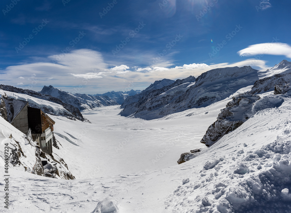 Panorama of great Aletsch glacier in winter | Jungfrau, Switzerland | Jungfraujoch