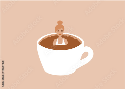 coffe addiction concept. caffeine usage to combat stress. woman with coffee cup