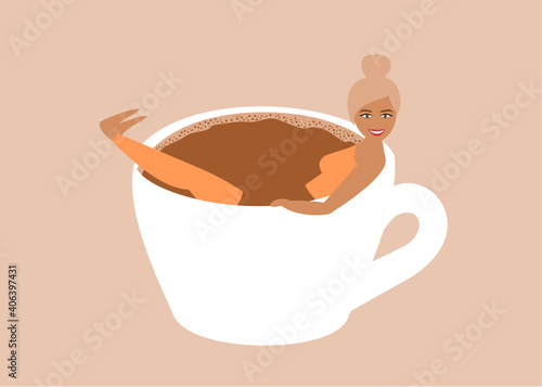 coffe addiction concept. caffeine usage to combat stress. woman with coffee cup