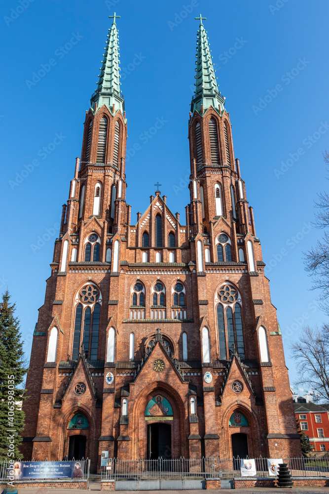 Exterior of the Neo - Gothic cathedral St Florian in Warsaw - Sights of Poland - Eastern Europe