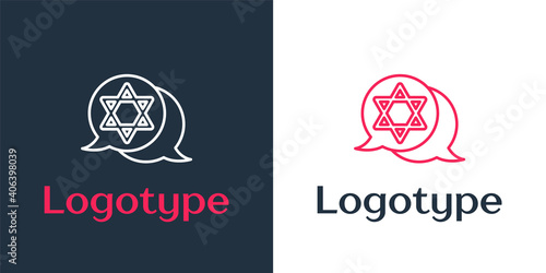 Logotype line Star of David icon isolated on white background. Jewish religion symbol. Symbol of Israel. Logo design template element. Vector.