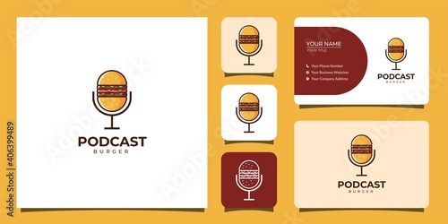 Podcast and Burger logo with business card template