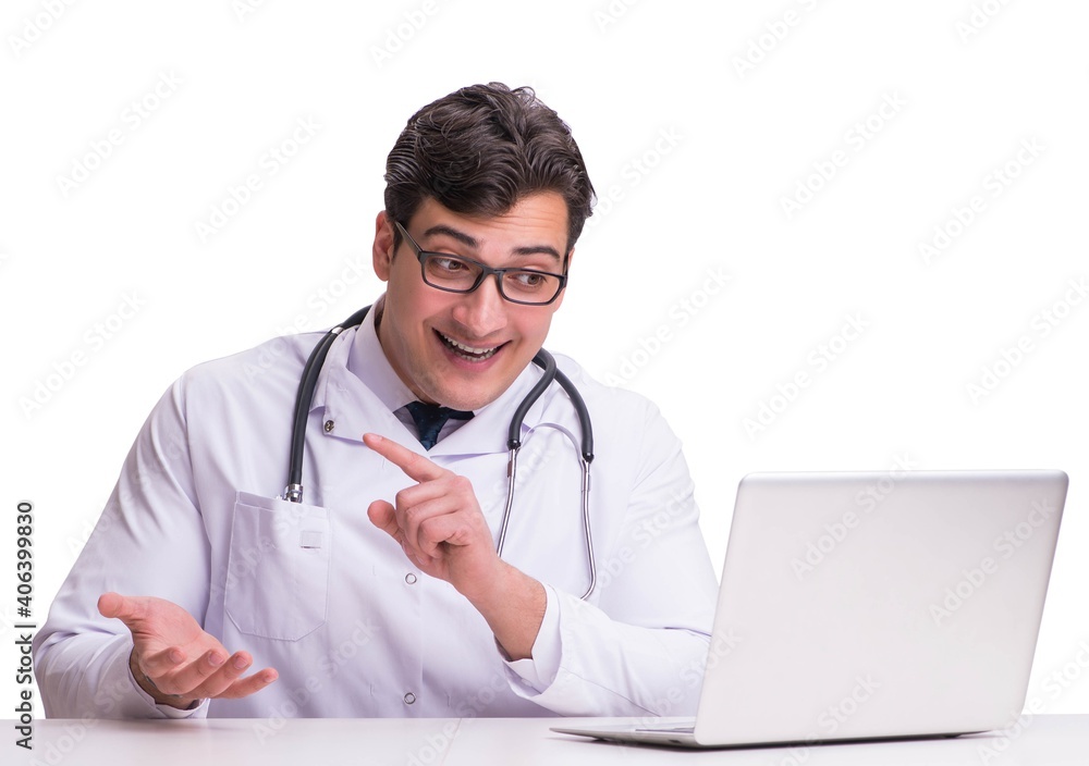 Doctor in telemediine mhealth concept on white Doctor in telemediine mhealth concept on white