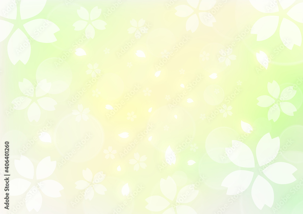 桜吹雪　春のイメージイラスト　背景素材（黄緑色×黄色）