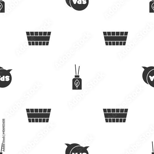 Set Spa salon, Aroma diffuser and Sauna bucket on seamless pattern. Vector.