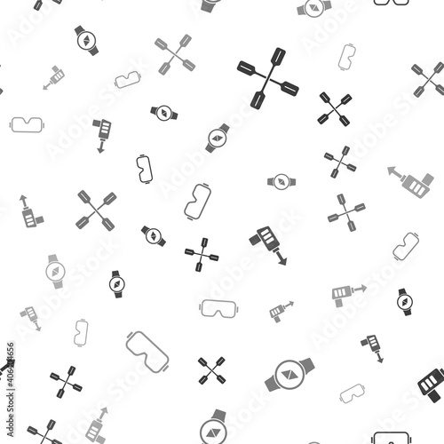 Set Paddle, Compass, Fishing harpoon and Diving mask on seamless pattern. Vector.