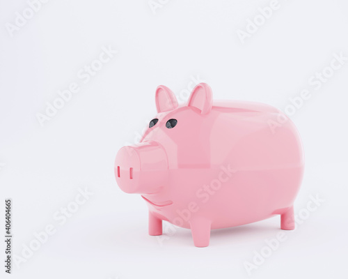 3D rendering smiley piggy bank pink of a pig on white background. Concept of money saving.