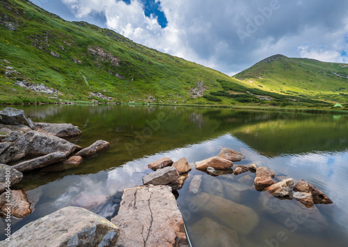 Summer Nesamovyte lake landscape, Chornohora ridge, Carpathian m photo