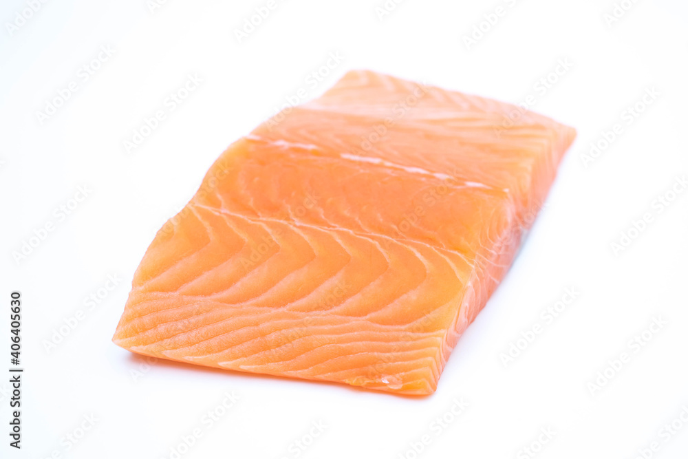 fresh raw salmon fillets isolated on white background