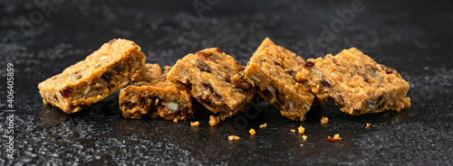 Healthy protein granola flapjack snack bars with seeds and nuts photo