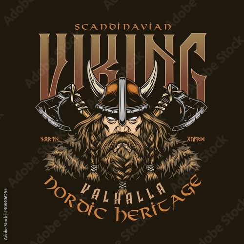 Scandinavian viking vintage colorful print