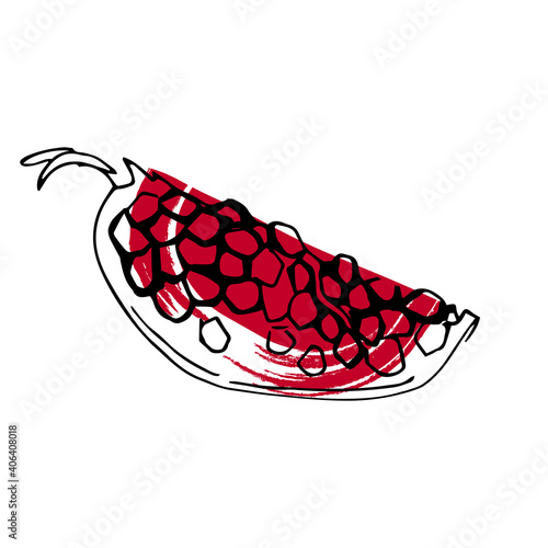 Pomegranate fruit illustration in line art black and red color isolated on white