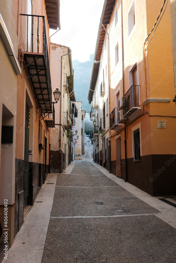 cosy beautiful narrow street in old spanish town Xativa, province of Valencia