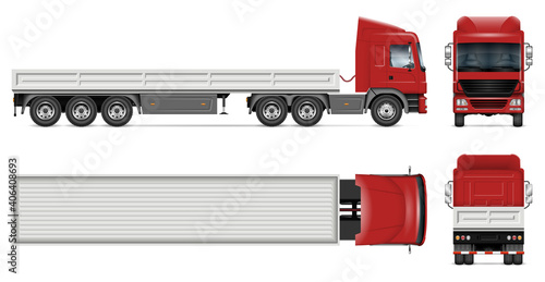 Dropside truck vector mockup on white for vehicle branding, corporate identity. View from side, front, back, top. All elements in the groups on separate layers for easy editing and recolor