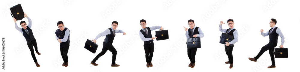 Funny businessman with briefcase isolated on white Funny businessman with briefcase isolated on white