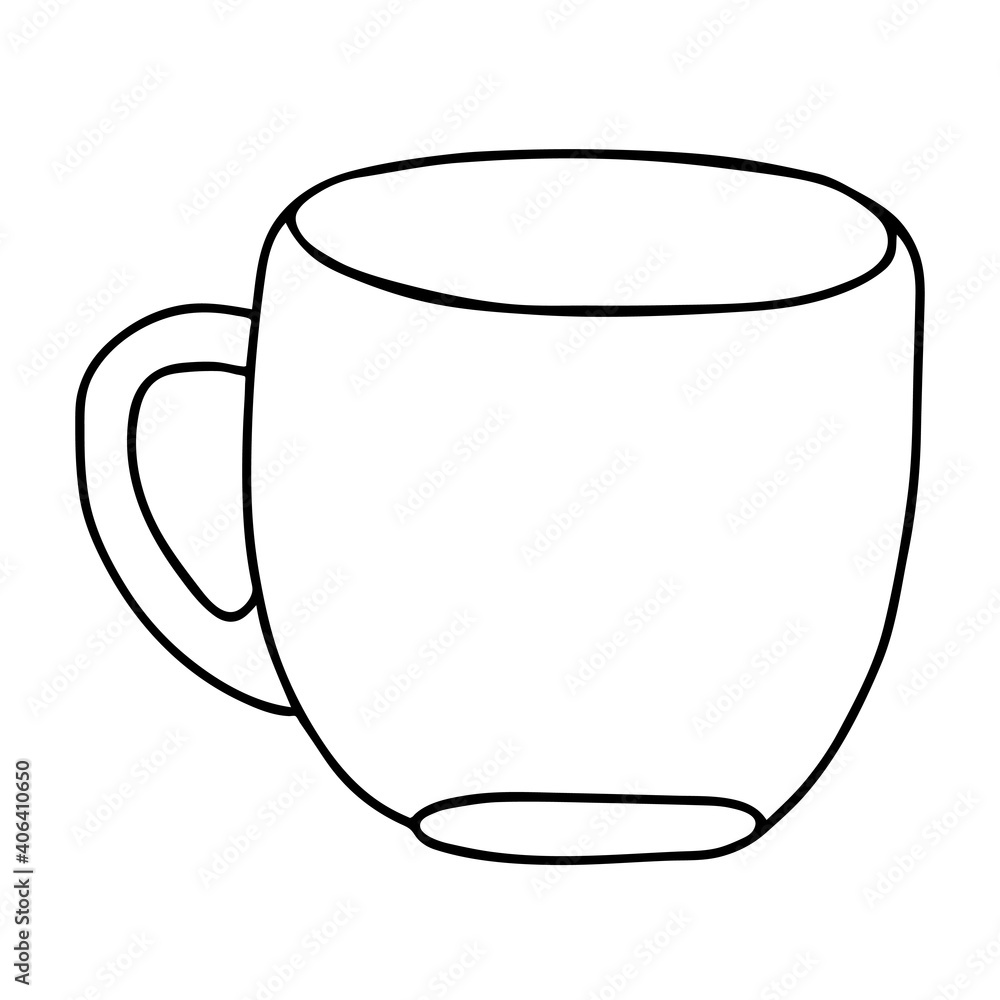 Black hand drawing illustration of a cup with hot tea or coffee isolated on a white background Black hand drawing illustration of a cup with hot tea or coffee isolated on a white background