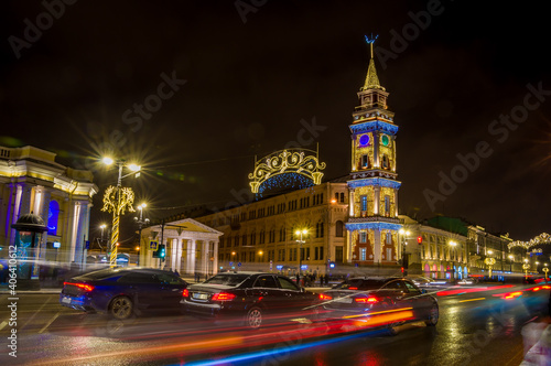 Shadows of St. Petersburg. Christmas holiday night in New Year's lights. © Gennadiy