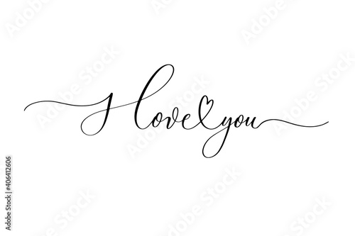 I love you - handwritten inscription isolated on white background. Valentine's day design. photo