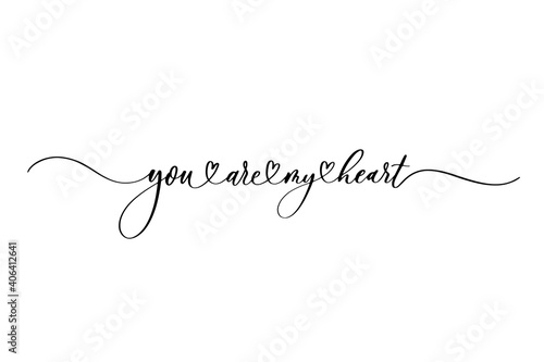 You are my heart - handwritten inscription isolated on white background. Valentine's day design.