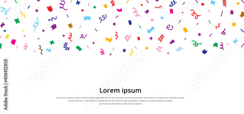 Colorful confetti repeat pattern for birthday party or event celebration invitation or decoration isolated on white background