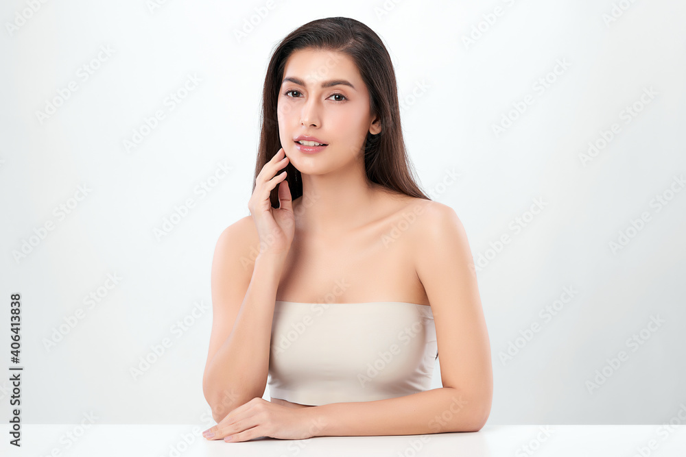 Beautiful young asian woman with clean fresh skin on white background, Face care, Facial treatment, Cosmetology, beauty and spa, Asian women portrait Beautiful young asian woman with clean fresh skin on white background, Face care, Facial treatment, Cosmetology, beauty and spa, Asian women portrait