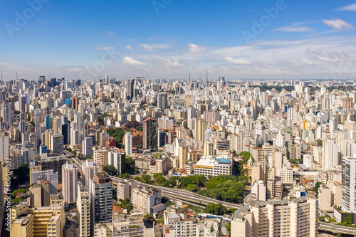 Elevated President João Goulart, earthworm, in the Santa Cecilia neighborhood in São Paulo, Brazil, seen from above photo