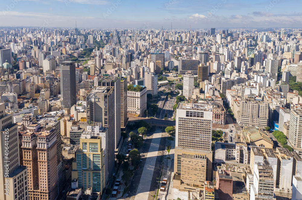Anhangabau valley in downtown São Paulo seen from above, Brazil