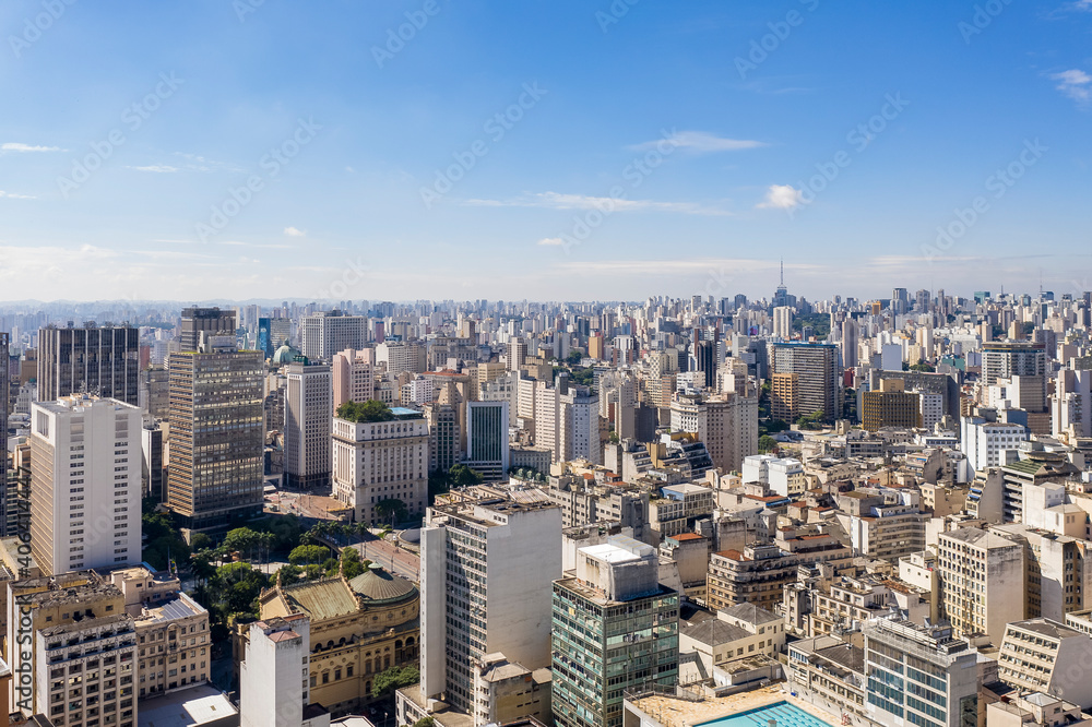 Fototapeta premium Historic buildings in downtown São Paulo seen from above, Brazil