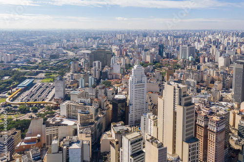 Historic buildings in downtown São Paulo seen from above, Brazil