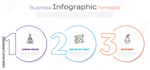Set line Test tube flask on fire, Gaseous and Plant breeding. Business infographic template. Vector.