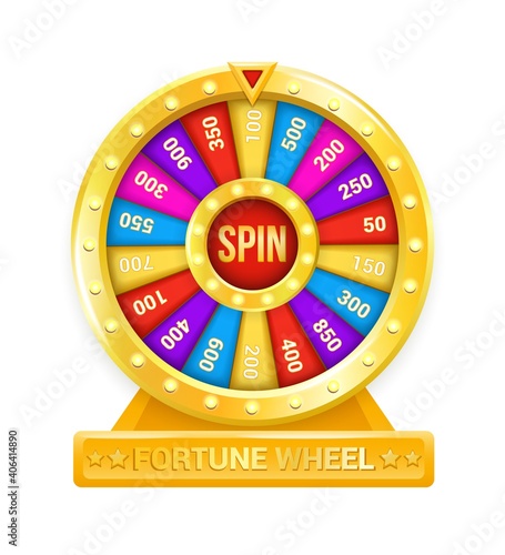 Fortune wheel. Cartoon rotating circle with colored sectors and arrow element. Lottery and random raffle prizes. Isolated spinning roulette. Win money or gifts. Risky games in casino, vector gambling