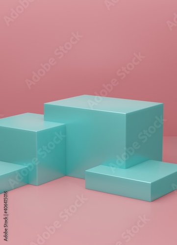 Display pedestal cube box geometric square product stand blank empty space podium stage showcase mock up boxes design presentation cosmetic template backdrop studio abstract background . 3d render.