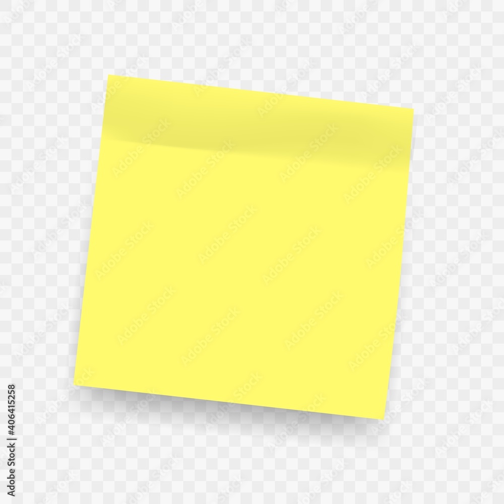 Yellow realistic sticky notes. Square post note isolated with soft shadow on transparent background. Message on notepaper, important memo, blank reminder, empty list, office stationery, vector object Yellow realistic sticky notes. Square post note isolated with soft shadow on transparent background. Message on notepaper, important memo, blank reminder, empty list, office stationery, vector object
