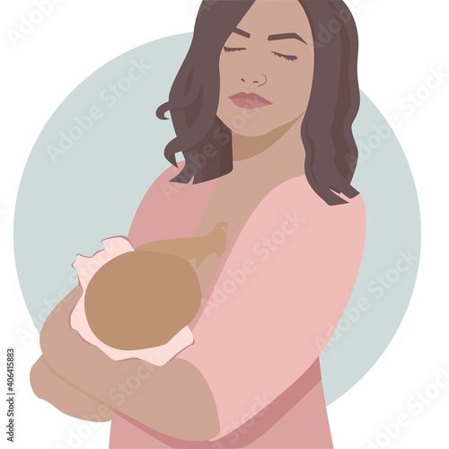 Mother with little baby pastel cute