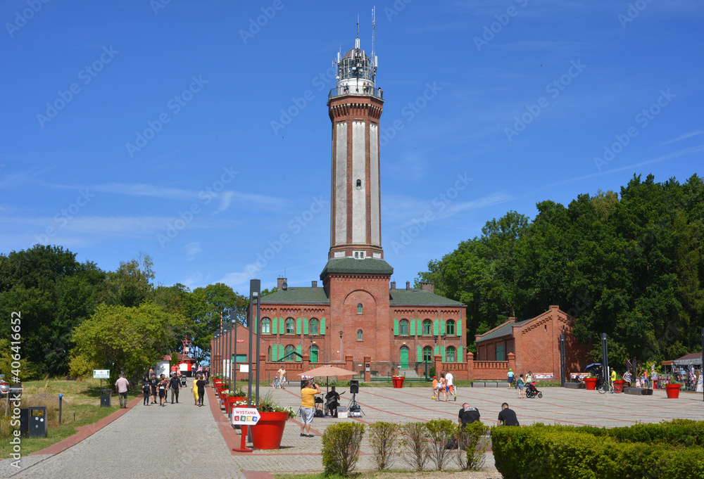Niechorze, Poland 07-25-2020 the lighthouse at the baltic sea